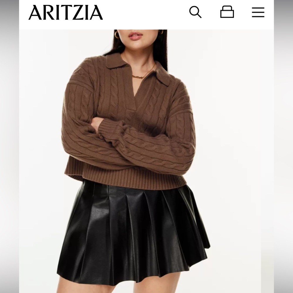 Aritzia Sunday Best Lottie Brown Pullover Collar Sweater in Cableknit sz S